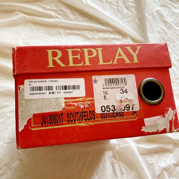 Replay & Sons size 34 EU distressed denim studded SOUTHFELDS mid canvas sneaker - Picture 7 of 7